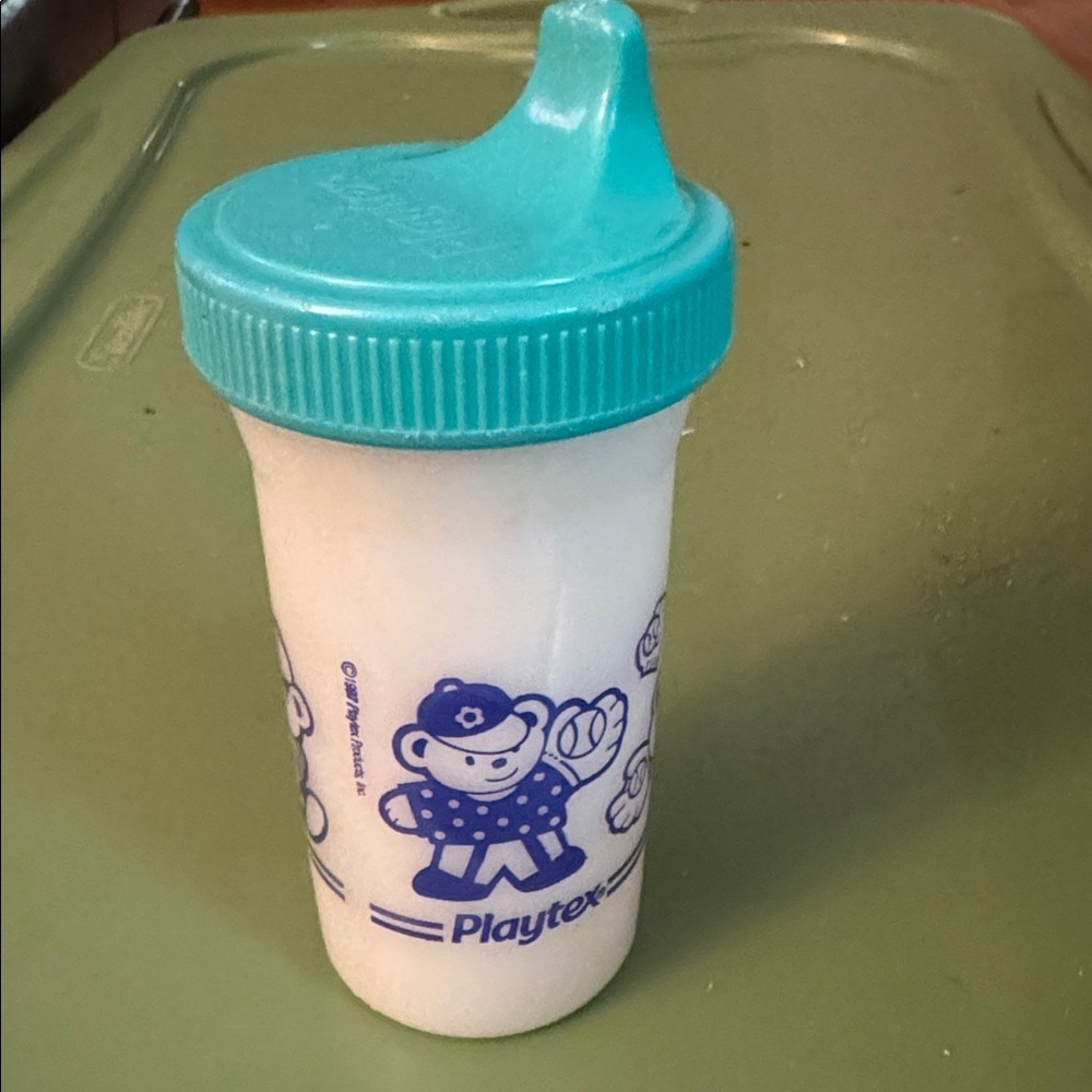 Vintage 1997 Playtex Sippy Cup Baseball Bear Graphics